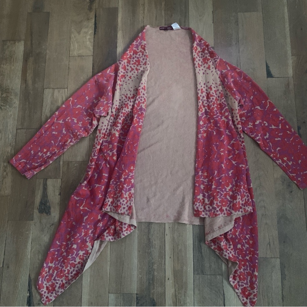 Jessica London Chic Red and Beige Patterned Shawl Cardigan Sweater Size 18-20 - Picture 3 of 10